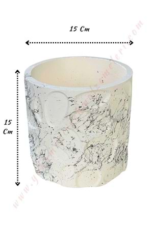 Kabartmalı Seramik Orkide Saksısı 15*15 Cm - Gri-Beyaz