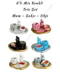 MİX RENKLİ KAMPANYALI 6 LI SET TRİO Mumluk - Saksı - Obje