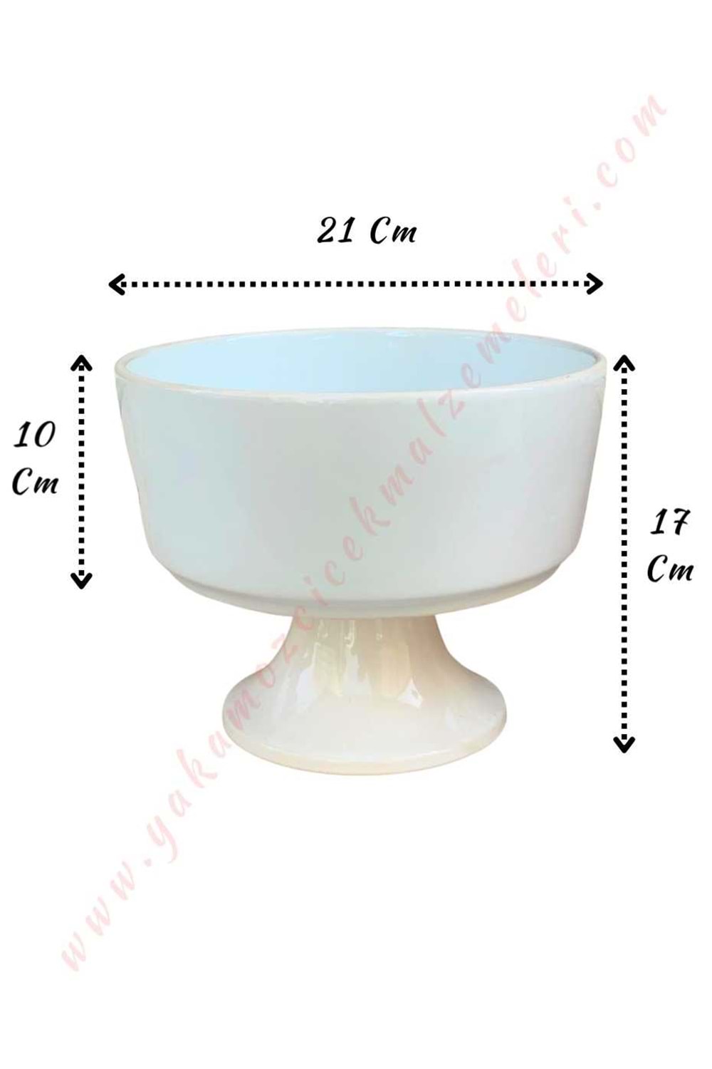 Ayaklı Seramik Çanak Vazo Çap 20 Yükseklik 17 Cm Derinlik 10 Cm - Beyaz