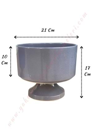 Ayaklı Seramik Çanak Vazo Çap 20 Yükseklik 17 Cm Derinlik 10 Cm - Gri