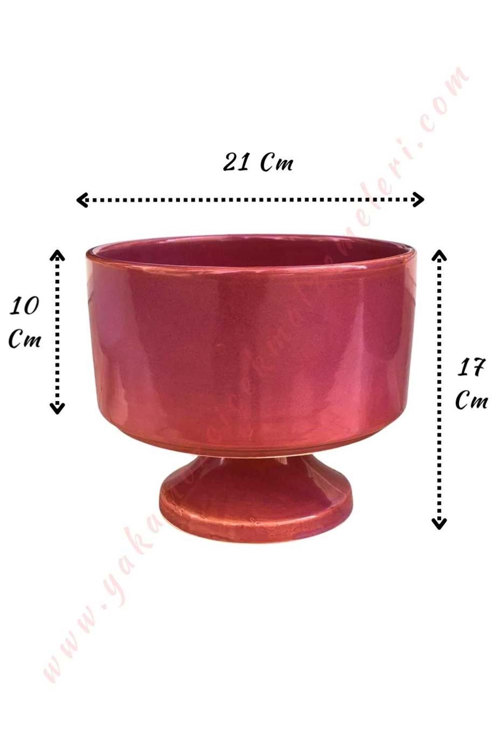 Ayaklı Seramik Çanak Vazo Çap 20 Yükseklik 17 Cm Derinlik 10 Cm - Koyu Pembe