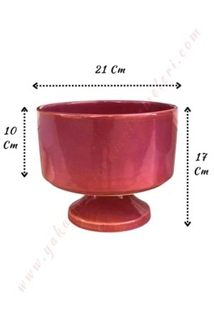 Ayaklı Seramik Çanak Vazo Çap 20 Yükseklik 17 Cm Derinlik 10 Cm - Koyu Pembe