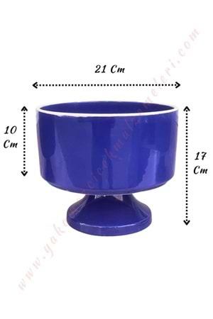 Ayaklı Seramik Çanak Vazo Çap 20 Yükseklik 17 Cm Derinlik 10 Cm - Mavi
