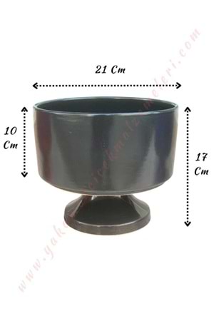 Ayaklı Seramik Çanak Vazo Çap 20 Yükseklik 17 Cm Derinlik 10 Cm - Siyah