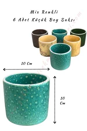 6 Adet Mix Renkli Küçük Boy Saksı 10*10 Cm