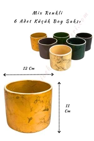 6 Adet Mix Renkli Küçük Boy Saksı Çap 12 Cm Yükseklik 11 Cm