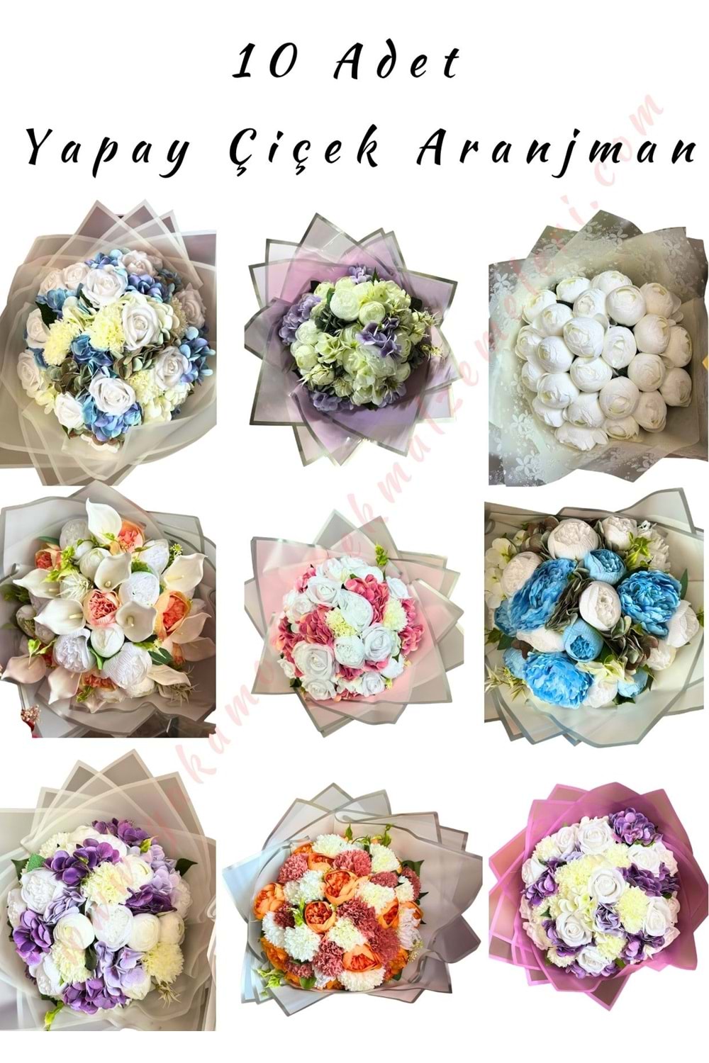10 Adet Yapay Çiçek Buket Aranjman