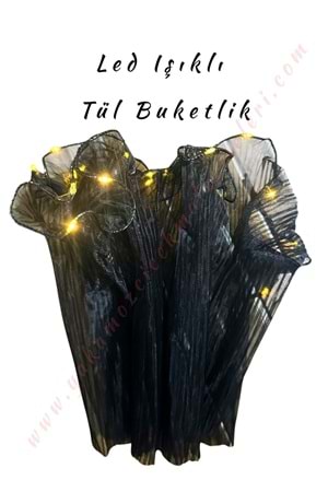 Led Işıklı Tül Buketlik 2 Metre x 25 Cm - Siyah