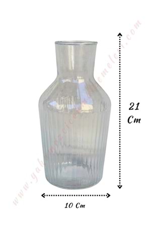 Dar Ağızlı Çizgili Cam Vazo - 21 Cm