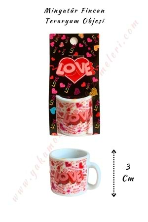 Minyatür Fincan - Teraryum Obje - Love - Beyaz