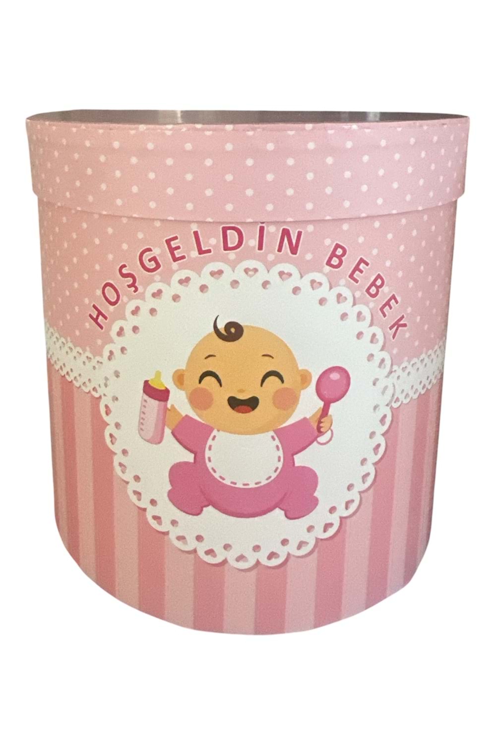 2 li Silindir Kutu Hoşgeldin Bebek Hediye Kutusu - Kutu Modelleri - Silindir Kutular - Açık Pembe