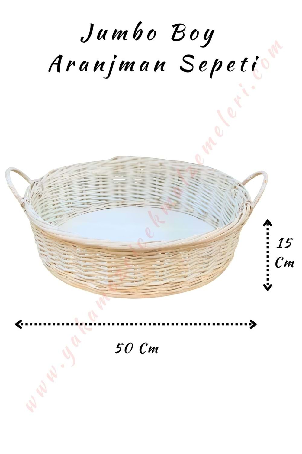 Aranjman Sepeti Yuvarlak Jumbo Boy Çift Saplı Beyaz Çap 50 Cm