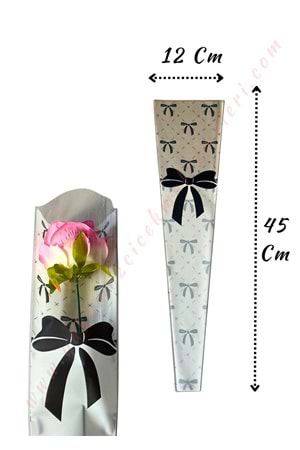 Çiçek Poşeti Kurdele Baskılı 50 Adet 12*45 Cm - Tek Güllük YK-579 - Siyah
