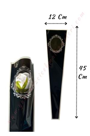 Çiçek Poşeti Çerçeve Baskılı 50 Adet 12*45 Cm - Tek Güllük YK-578 - Siyah